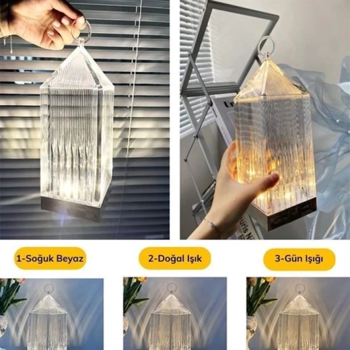 BFS  Fener Model USB Şarjlı Dokunmatik 3 Farklı Işık Modlu Masa Üstü Kristal Akrilik Lamba Led