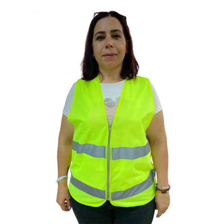 BFS Fermuarlı Sarı İkaz Yeleği XL Beden 59 cm