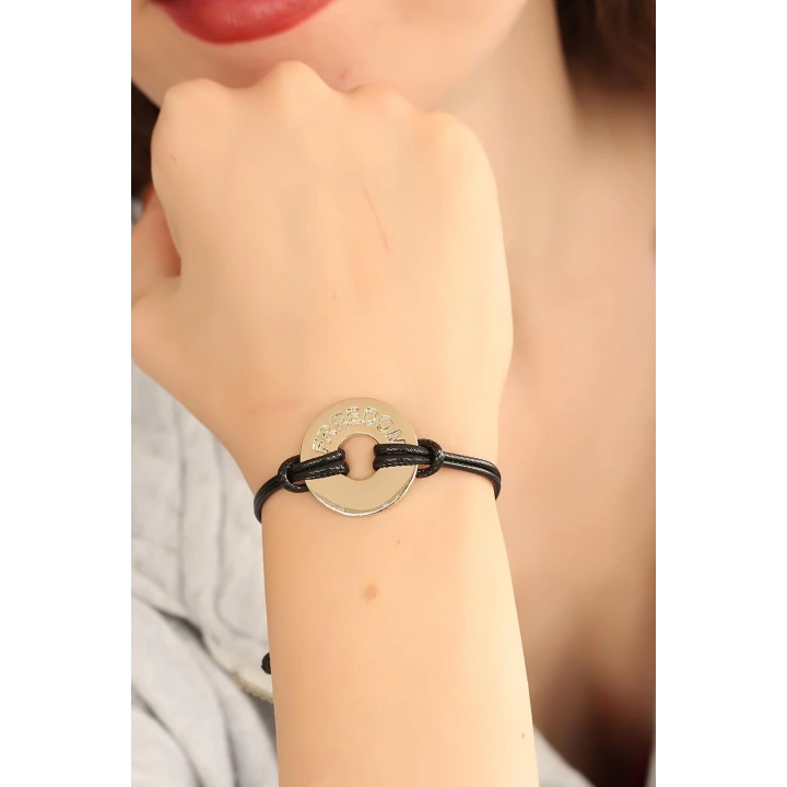 BFS FREEDOM (Özgür) Siyah Deri İpli Unisex Mood Bileklik