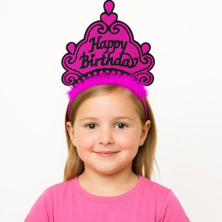 BFS  Fuşya Happy Birthday Prenses Tacı – Doğum Günü Taç Aksesuarı