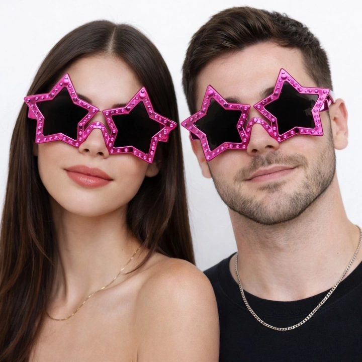 BFS Fuşya Renk Disko Yıldızı Retro Parti Gözlüğü 16x7 Cm