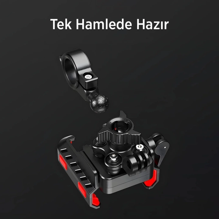 BFS Gidon Bağlantılı 360° Derece Ayarlanabilir 3.5”-7.2” Uyumlu Motosiklet Bisiklet Telefon Tutucu