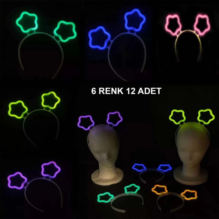 BFS   Glow Stick Karanlıkta Yanan Fosforlu Yıldız Taç 12 Adet