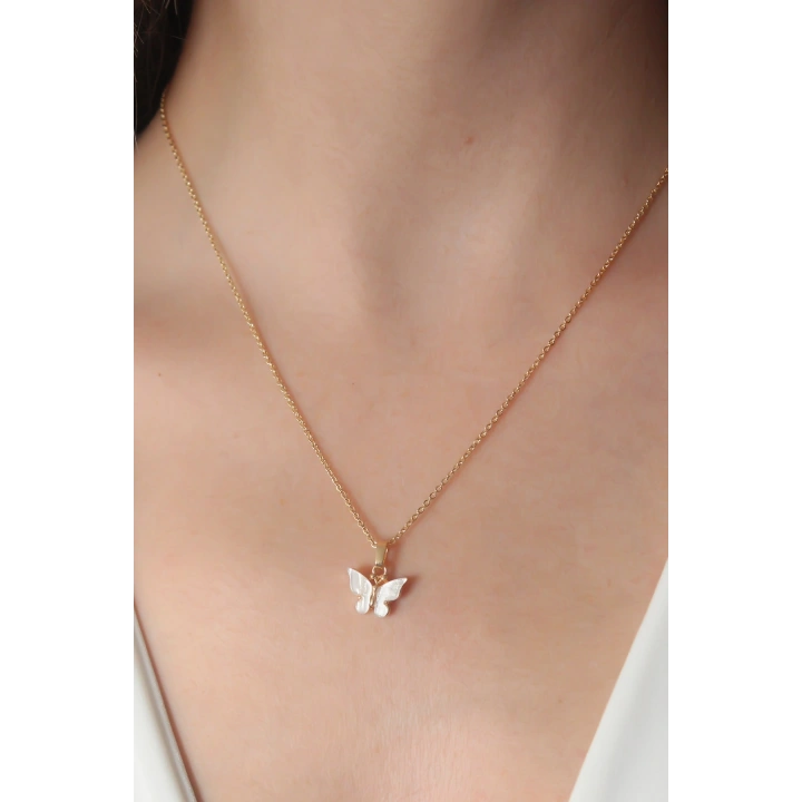 BFS Gold Beyaz Renk Kelebek Figür Kadın Kolye