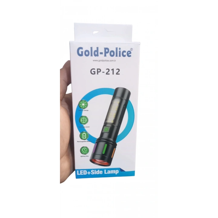 BFS Gold Police Gp-212 Şarjlı Metal El Feneri | 1000 Lümen Polis Feneri Çakarlı