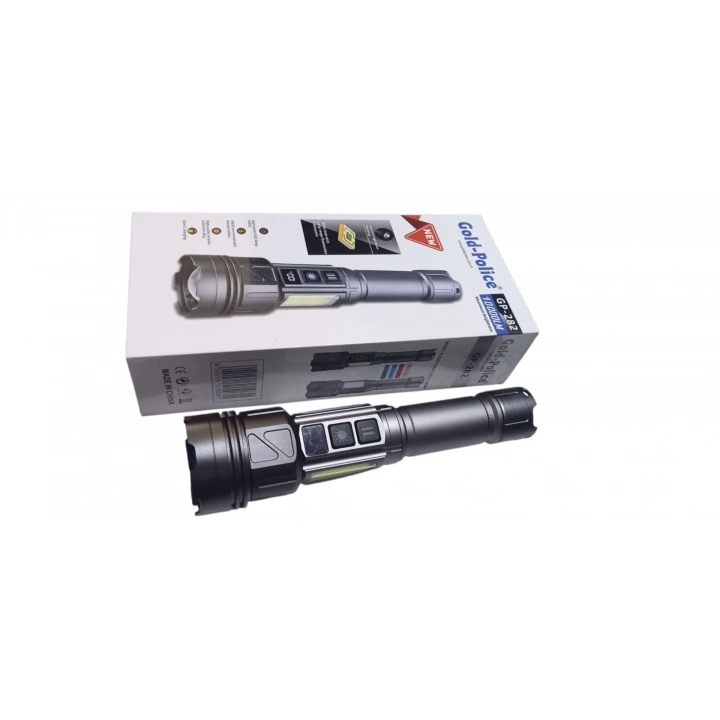 BFS Gold-police Gp-282 Uzun Menzilli Güçlü Şarjlı 10000 Lümen El Feneri 11 Mod Çakar Işıklı Kırmızı-mavi-yeşil Led