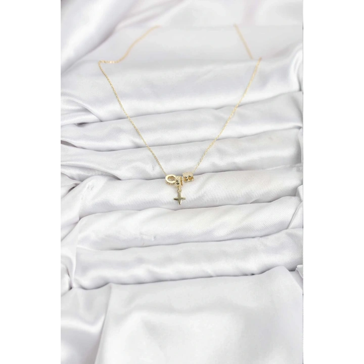 BFS Gold Renk Pirinç Minimal Charmlı Kadın Kolye