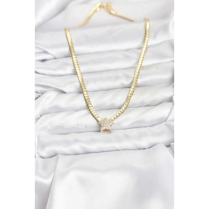 BFS Gold Renk Pirinç Yıldız Zirkon Taşlı Kadın Kolye