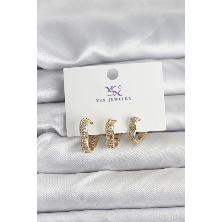 BFS Gold Renk Pirinç Zirkon Taşlı Kalpli Kadın Küpe