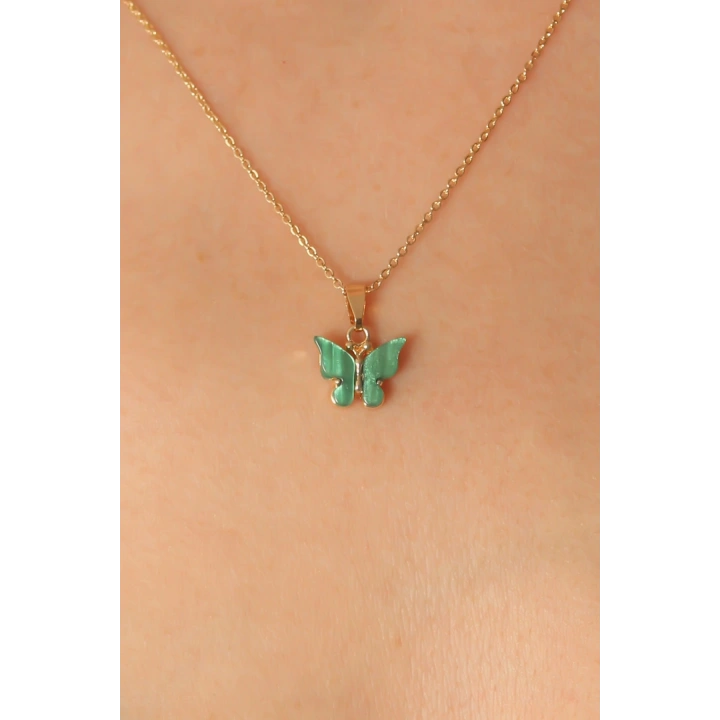 BFS Gold Yeşil Renk Kelebek Figür Kadın Kolye