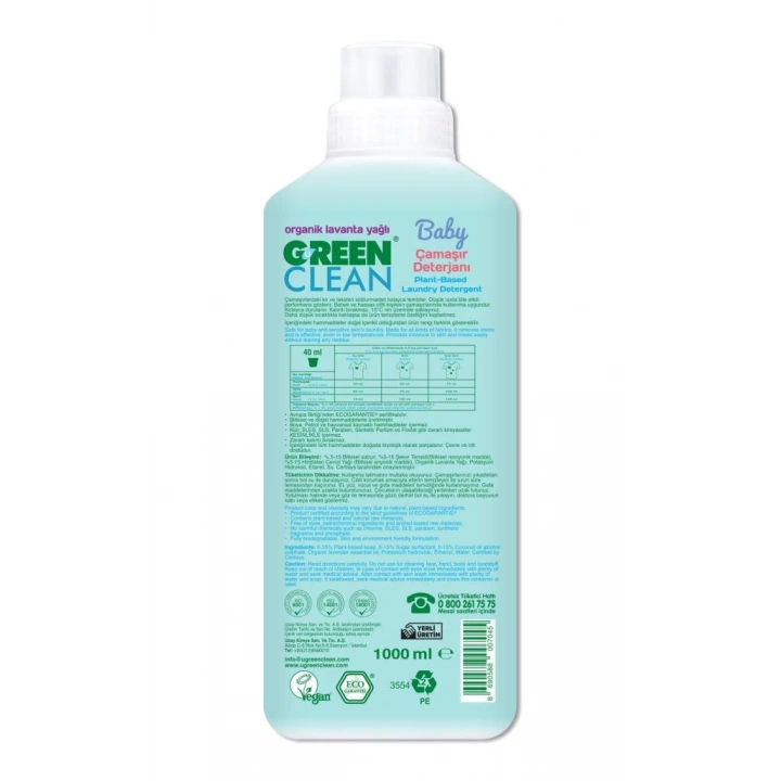 BFS   Green Clean Baby Bitkisel Çamaşır Deterjanı 1000 ml (20 Yıkama)