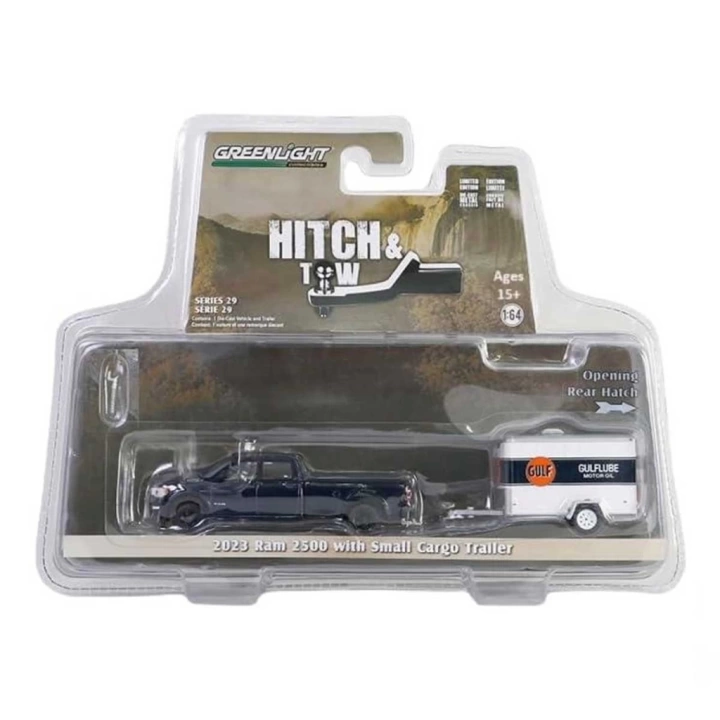 BFS   Greenlight 1/64 2023 Ram 2500 With Small Cargo Trailer Model Araba