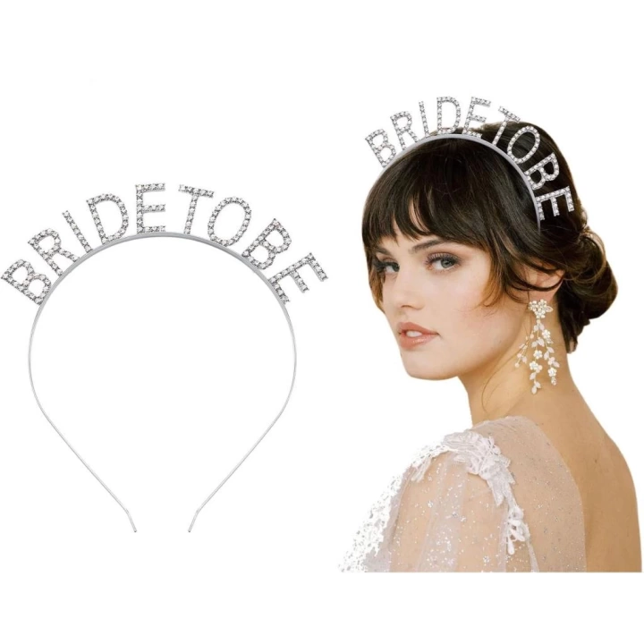 BFS   Gümüş Kaplama Kristal Taşlı Bride To Be Gelin Tacı 16x17 cm