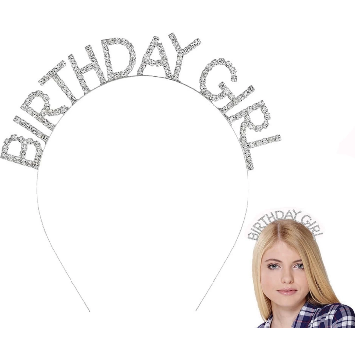 BFS     Gümüş Kristal Taşlı Birthday Girl Doğum Günü Tacı İthal Ürün A Kalite 17x16 cm