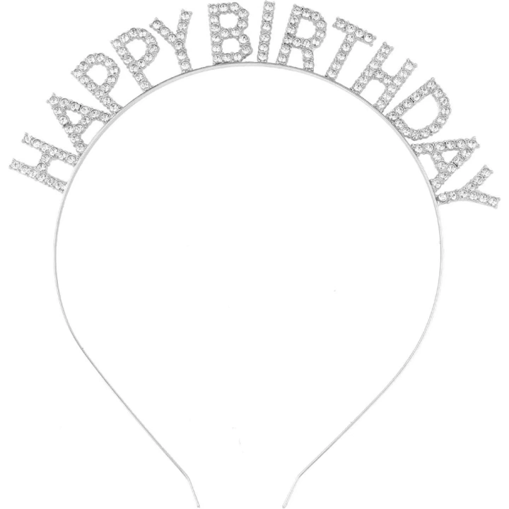 BFS     Gümüş Kristal Taşlı Happy Birthday Doğum Günü Tacı İthal Ürün A Kalite 17x16 cm