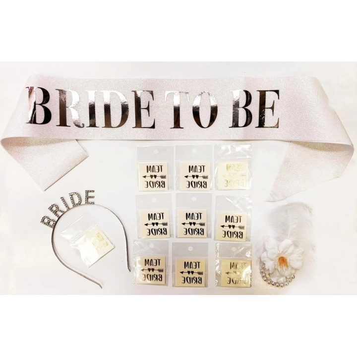 BFS     Gümüş Renk Bride Partisi Taç Kuşak Dövme Bileklik Seti Full 13 Parça