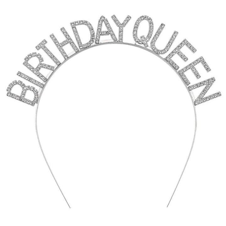 BFS     Gümüş Renk Kristal Taşlı Parlak Birthday Queen Yazılı Kraliçe Taç 16x17 cm