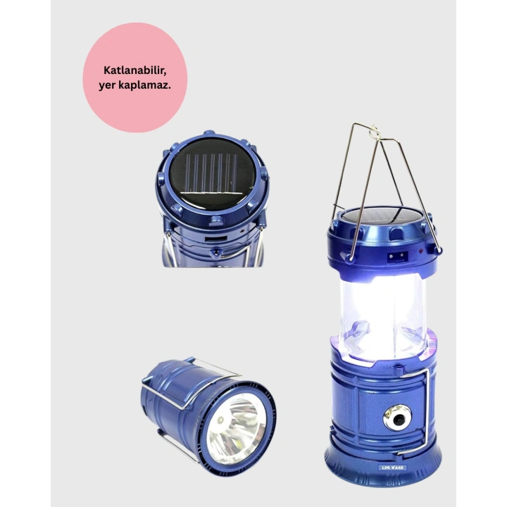 BFS Güneş Enerjili Kızaklı Şarjlı Büyük Boy Kamp Feneri – USB Çıkışlı, Katlanabilir, Çok Fonksiyonlu