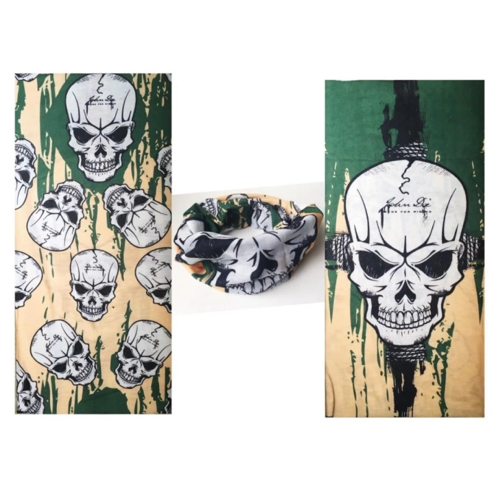 BFS   Haki Yeşil Renk Üzeri Likralı Kuru Kafa Kafatası Baskılı Baf Buff Bandana 25x48 cm