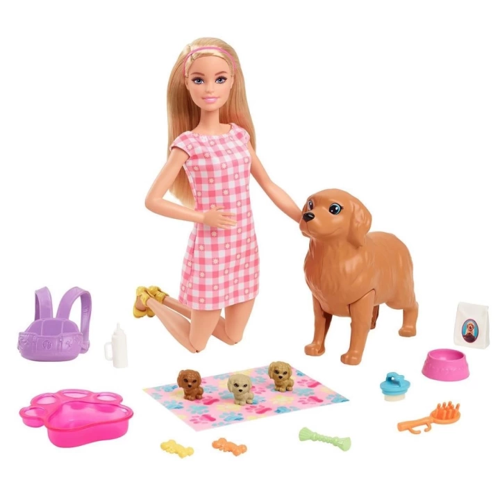 BFS  HCK75 Barbie ve Yeni Doğan Köpekler Oyun Seti, Barbie ve Hayvanları