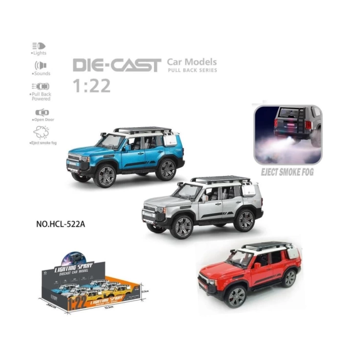 BFS   HCL-522A Çek Bırak 1:22 Sesli Ve Işıklı Buharlı Off-Road Metal Jeep