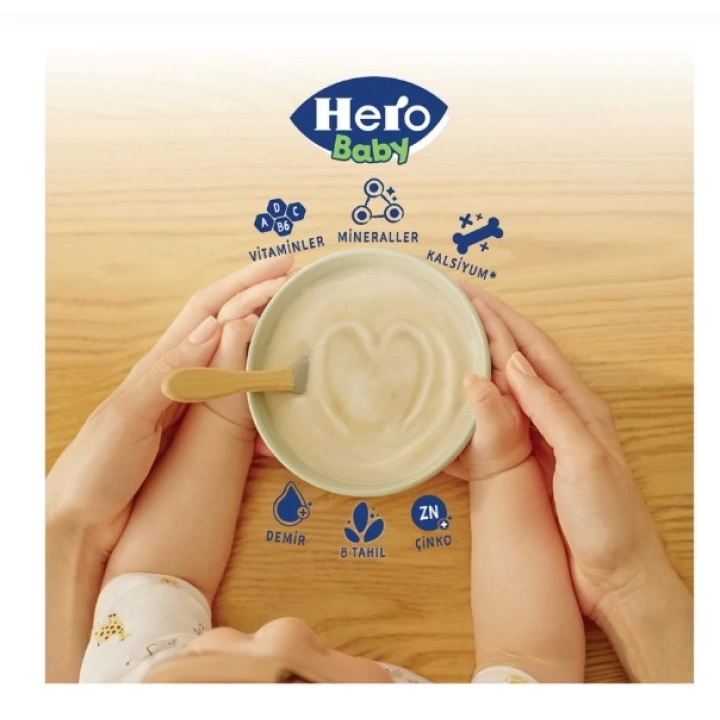 BFS  Hero Baby Sütlü 8 Tahıllı Peynirli Pekmezli Kaşık Mama 200 Gr