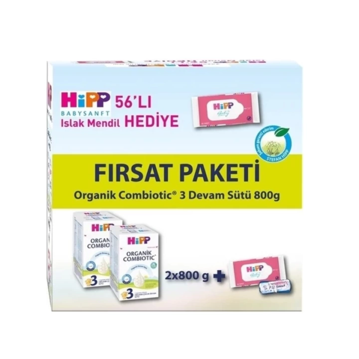 BFS  Hipp 3 Organik Combiotic Bebek Sütü 800 Gr X2 Islak Mendil Hediyeli