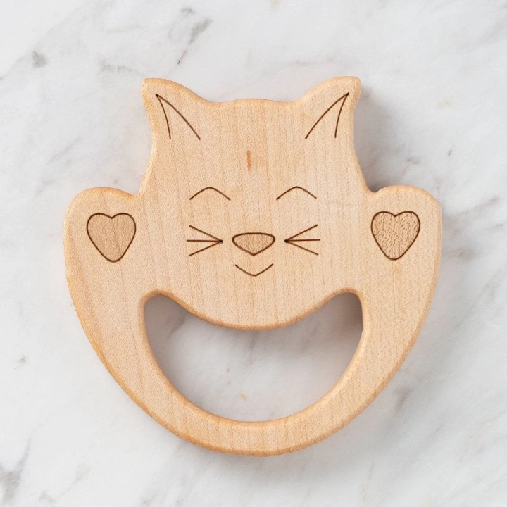 BFS Hobi Baby Kedi Figürlü Organik Ahşap Diş Kaşıyıcı