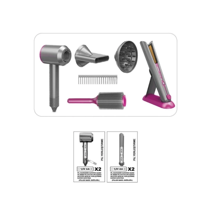 BFS   HUA-1019 Sesli ve Işıklı 2IN1 Lüks Saç Şekillendirici Set -Vardem Oyuncak
