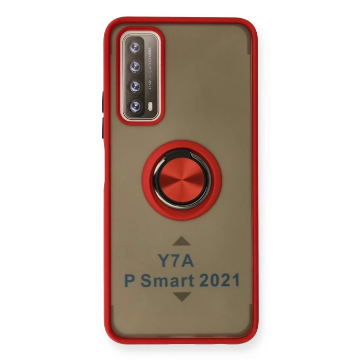 BFS  Huawei P Smart 2021 Kılıf Montreal Yüzüklü Silikon Kapak - Kırmızı
