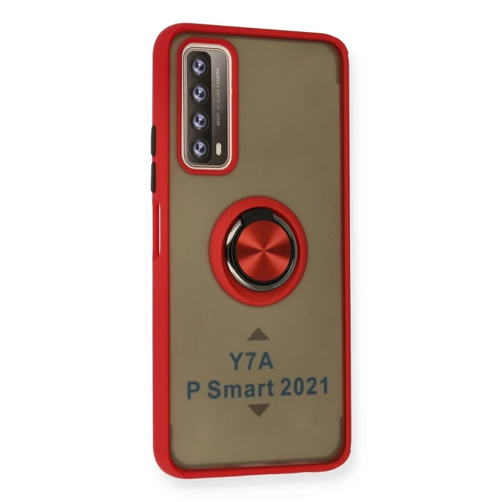 BFS  Huawei P Smart 2021 Kılıf Montreal Yüzüklü Silikon Kapak - Kırmızı
