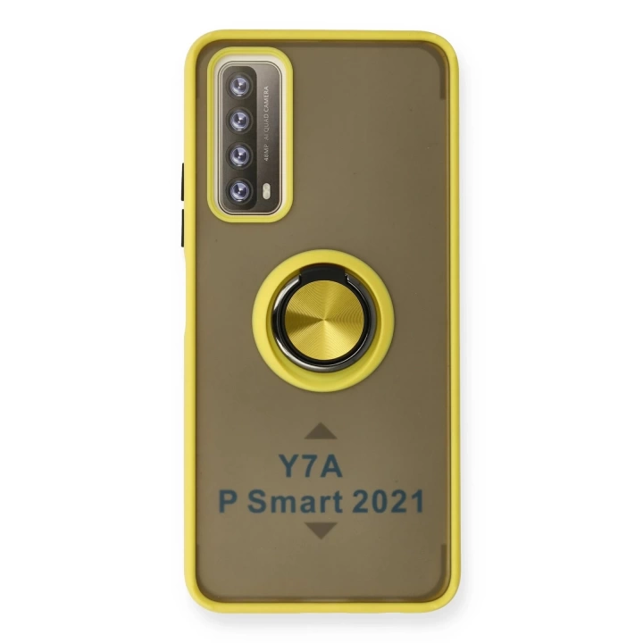 BFS Huawei P Smart 2021 Kılıf Montreal Yüzüklü Silikon Kapak - Sarı