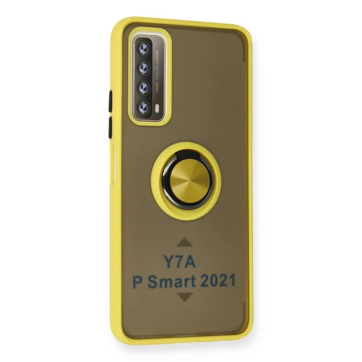 BFS Huawei P Smart 2021 Kılıf Montreal Yüzüklü Silikon Kapak - Sarı