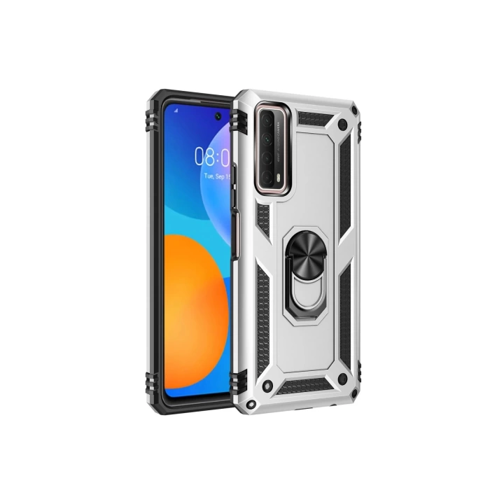BFS  Huawei P Smart 2021 Kılıf Sofya Yüzüklü Silikon Kapak - Gümüş