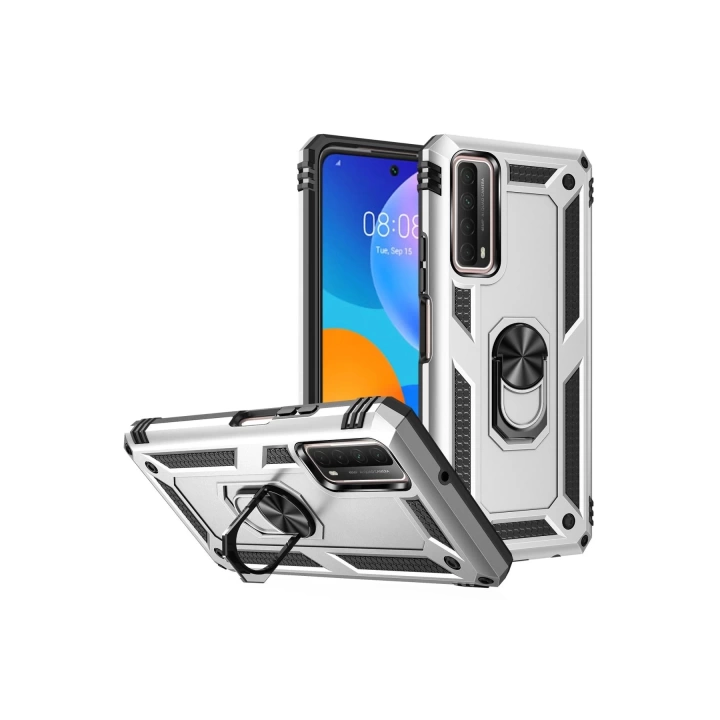 BFS  Huawei P Smart 2021 Kılıf Sofya Yüzüklü Silikon Kapak - Gümüş