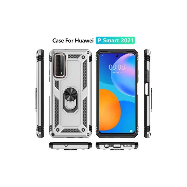 BFS  Huawei P Smart 2021 Kılıf Sofya Yüzüklü Silikon Kapak - Gümüş