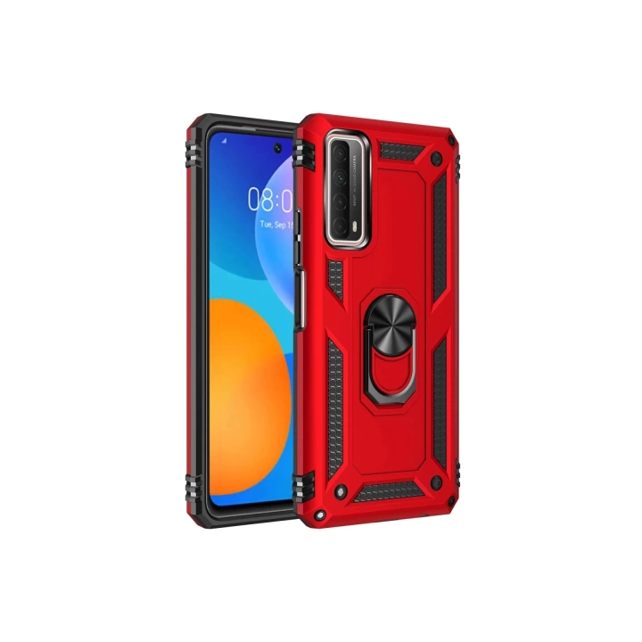 BFS  Huawei P Smart 2021 Kılıf Sofya Yüzüklü Silikon Kapak - Kırmızı