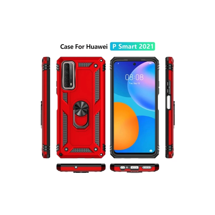 BFS  Huawei P Smart 2021 Kılıf Sofya Yüzüklü Silikon Kapak - Kırmızı