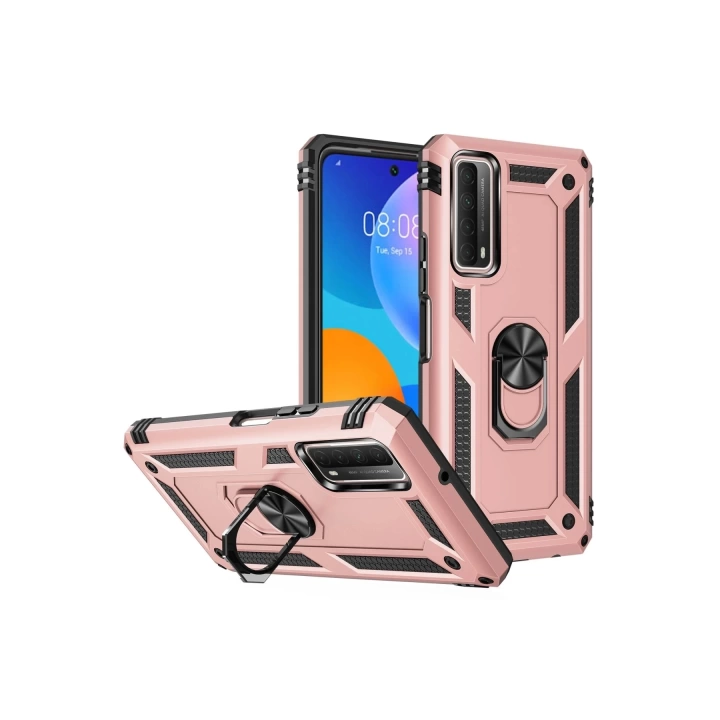BFS  Huawei P Smart 2021 Kılıf Sofya Yüzüklü Silikon Kapak - Rose