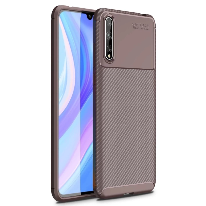BFS  Huawei P Smart S Kılıf Auto Focus Karbon Kapak - Kahverengi