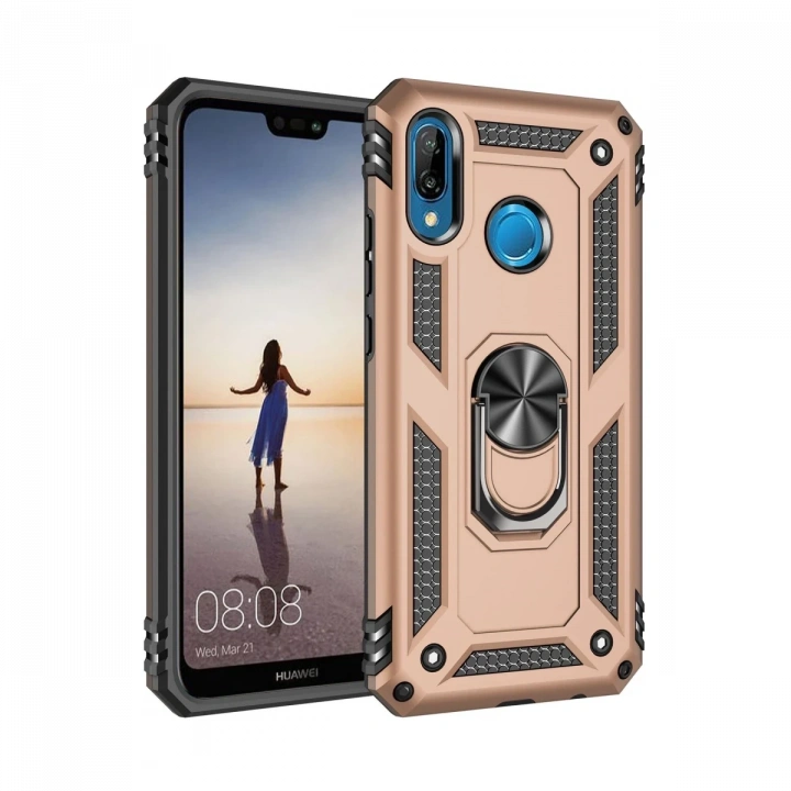 BFS  Huawei P20 Lite Kılıf Sofya Yüzüklü Silikon Kapak - Gold