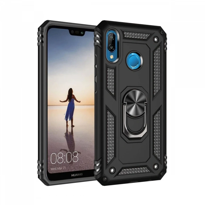 BFS  Huawei P20 Lite Kılıf Sofya Yüzüklü Silikon Kapak - Siyah