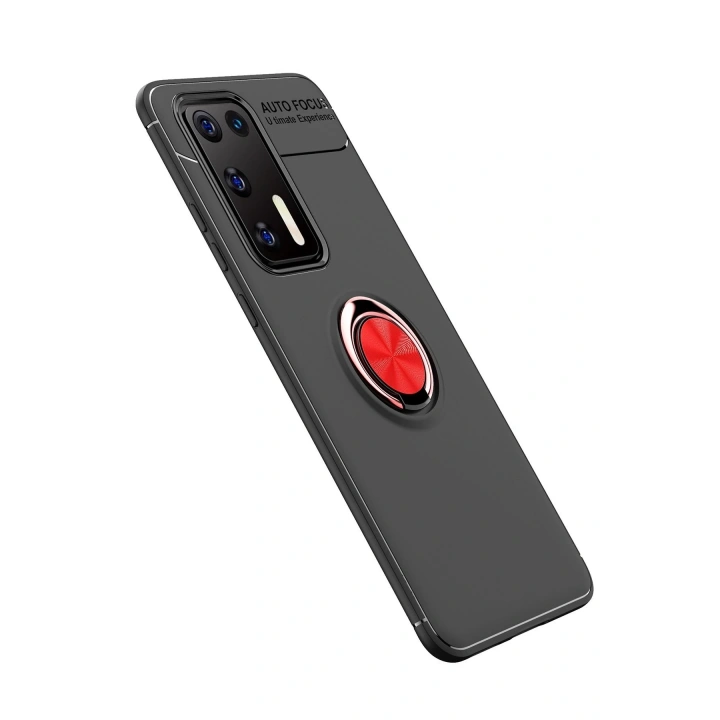 BFS  Huawei P40 Kılıf Range Yüzüklü Silikon - Siyah-Kırmızı