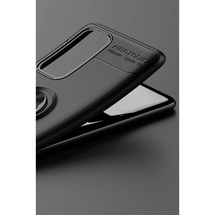 BFS  Huawei P40 Kılıf Range Yüzüklü Silikon - Siyah-Mavi
