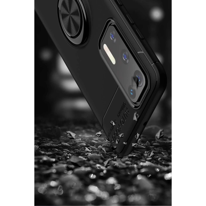 BFS  Huawei P40 Kılıf Range Yüzüklü Silikon - Siyah-Mavi