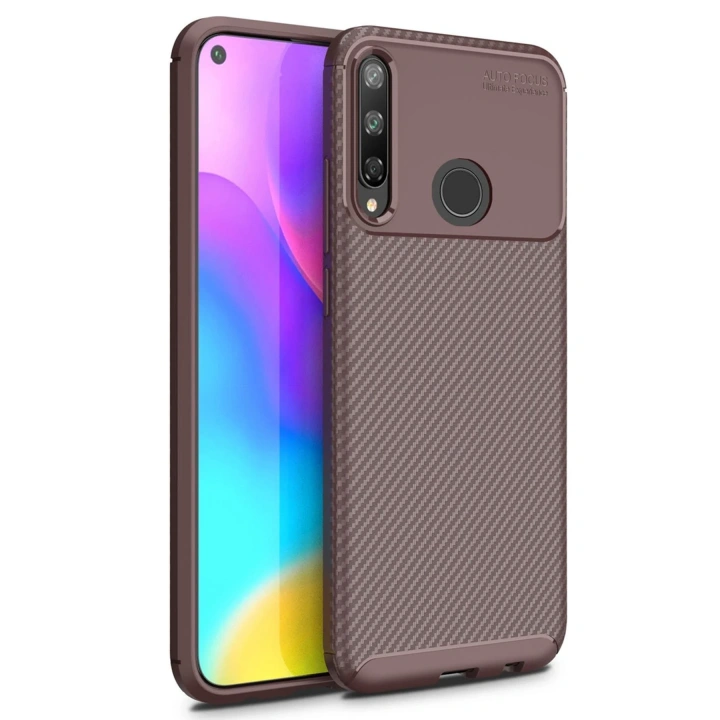 BFS  Huawei P40 Lite E Kılıf Auto Focus Karbon Kapak - Kahverengi