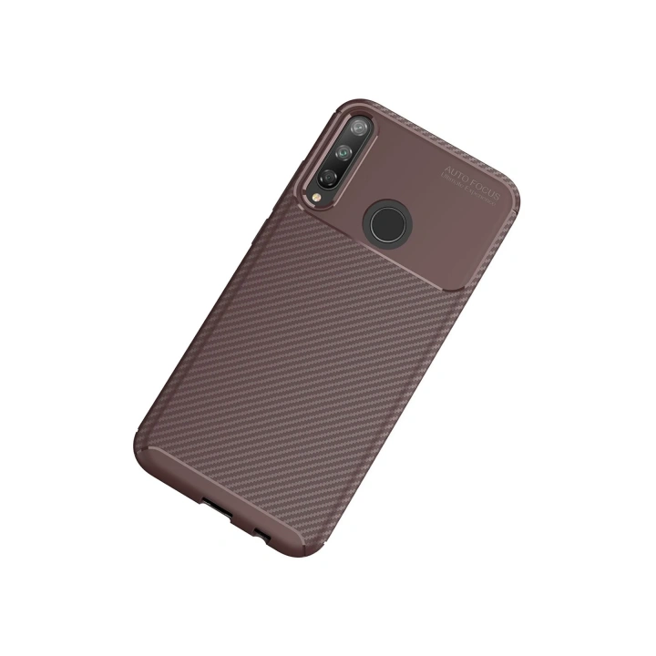 BFS  Huawei P40 Lite E Kılıf Auto Focus Karbon Kapak - Kahverengi