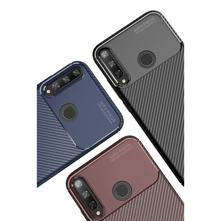 BFS  Huawei P40 Lite E Kılıf Auto Focus Karbon Kapak - Kahverengi