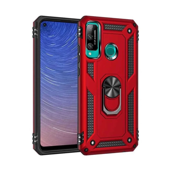 BFS  Huawei P40 Lite E Kılıf Sofya Yüzüklü Silikon Kapak - Kırmızı
