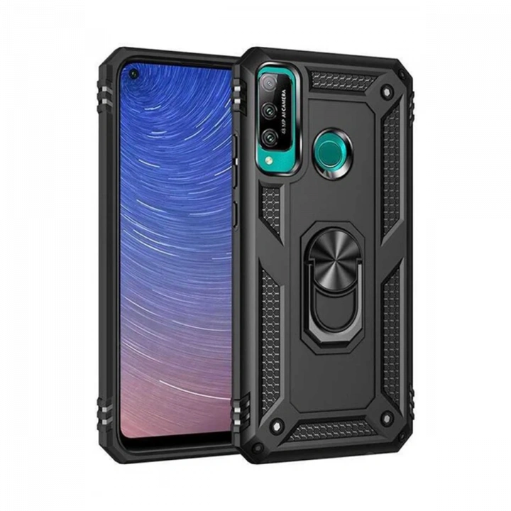 BFS  Huawei P40 Lite E Kılıf Sofya Yüzüklü Silikon Kapak - Siyah